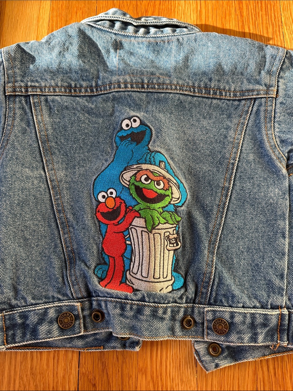Vintage Sesame Street Kids Denim Jacket Elmo, Cookie Monster & Oscar Blue 12 mos